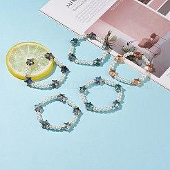 Pulsera elástica con cuentas de perlas y estrellas de vidrio para mujer&nbsp;BJEW-JB08389
