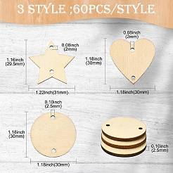 180 Stück 3 Stile ungefärbte unbehandelte Holzglieder&nbsp;WOOD-CJ0002-24