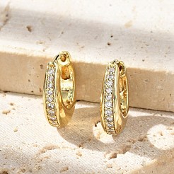 Pendientes de aro con micropavé de latón ovalado y circonitas cúbicas transparentes&nbsp;EJEW-D311-133G
