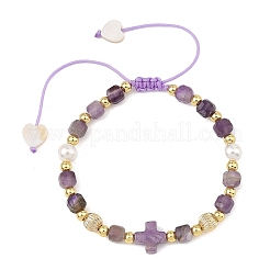 Bracelets en perles tressées cubiques à facettes d'améthyste naturelle&nbsp;BJEW-JB14379-01
