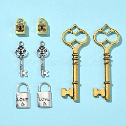 8 Uds. 4 estilos colgantes de cerradura de llave maestra de aleación estilo tibetano&nbsp;FIND-FS0002-11
