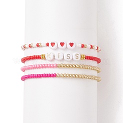 4 stücke 4 stil herz & wort kuss kunststoff perlen stretch armbänder set&nbsp;BJEW-JB08699