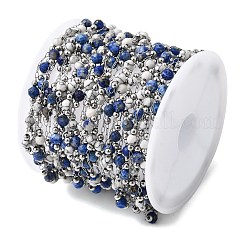 Handgefertigte Perlen aus natürlichem Lapislazuli und synthetischem Howlith sowie runde Gliederketten aus Edelstahl 316&nbsp;CHS-L033-07P-03