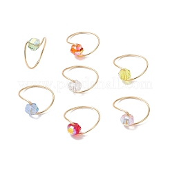 7 Stück Fingerringe aus Kupferdrahtglas&nbsp;RJEW-JR00938-02