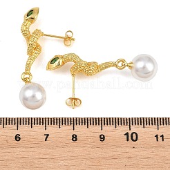 Schlangen-Ohrstecker aus Messing mit Mikropavé und Zirkonia&nbsp;EJEW-K249-13G