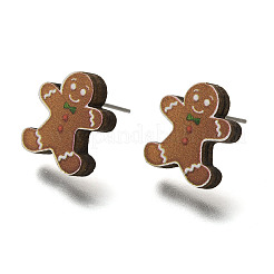 Boucles d'oreilles à tige en bois imprimé de Noël pour femmes&nbsp;EJEW-U025-01F
