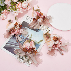 6 fiore all'occhiello e corsage da polso in imitazione di rosa in tessuto di seta&nbsp;AJEW-GO0001-30