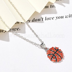 Collar con cadena tipo cable con colgante de bola deportiva con rhinestone de jacinto de aleación de zinc&nbsp;LS-NJEW-U024-01P-03
