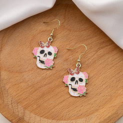 Totenkopf mit Schmetterlings-Emaille-Ohrhänger aus Legierung&nbsp;FS-WGA34EB-04
