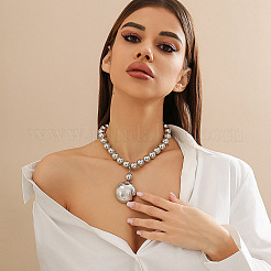 Colliers à perles rondes avec pendentif demi-rond en plastique CCB pour femmes&nbsp;FS-WG9F47C-02