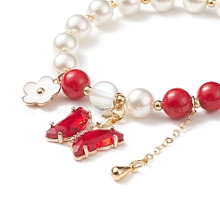 Bracelet extensible rond en jade mashan naturel et perle de coquillage&nbsp;BJEW-TA00191-03