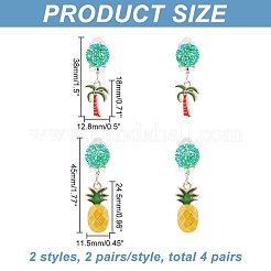 4 Paar Ohrclips in 2 Stilen mit Kokospalmen- und Ananas-Emaille&nbsp;EJEW-AR0001-08