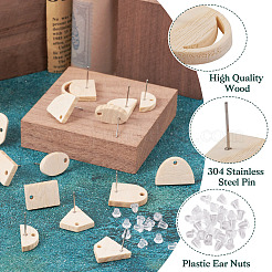 40 pieza de 10 estilos de pendientes de botón de madera de fresno en forma de abanico&nbsp;EJEW-TA0001-18