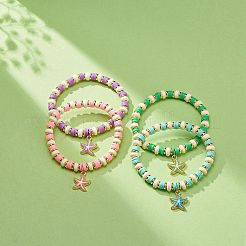 4 pièces 4 couleurs alliage émail étoile de mer extensible bracelets à breloques&nbsp;BJEW-JB08761