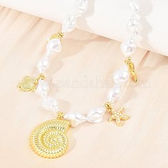 Collana con ciondolo a forma di delfino e tartaruga in ottone e plastica ABS bianca&nbsp;KK-CBA4547-02G