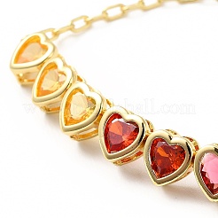Buntes Herz-Gliederarmband mit kubischen Zirkonia&nbsp;BJEW-E073-02G