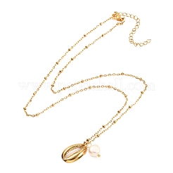 Collier pendentif coquillage cauri et perle naturelle pour adolescente femme&nbsp;NJEW-JN03717-02