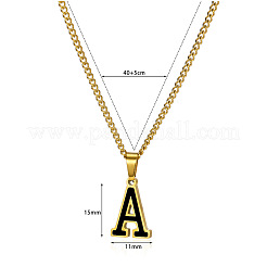 Colliers à chaîne torsadée avec pendentif initial en émail noir en acier inoxydable 304&nbsp;WG978E8-01