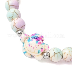 Braccialetti elastici con perline sintetiche rotonde e tartaruga color turchese per uomo e donna&nbsp;BJEW-JB12340-01