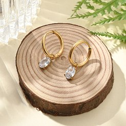 Boucles d'oreilles créoles en acier inoxydable 304 avec micro pavé de zircones cubiques et placage ionique (IP)&nbsp;STAS-R004-07G-02