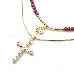Collane con pendente a forma di croce e luna in zirconi cubici stile 2 pz 2 con perline di granato naturale&nbsp;NJEW-JN04029