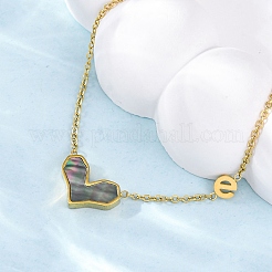 Collar con colgante de corazón de concha de colores naturales pavé de acero inoxidable 304 para mujer&nbsp;NJEW-U032-09G-02