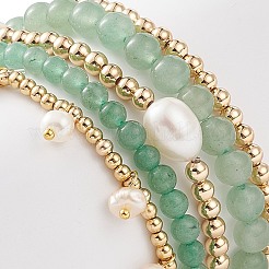 Ensemble de bracelets extensibles en perles d'aventurine verte naturelle et de laiton de style 5pcs 5&nbsp;BJEW-JB08870-03