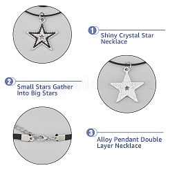 4 Stück Halsketten-Set mit Anhängern aus natürlichem Dalmatiner-Jaspis und Legierung im 4-Stil mit Stern- und Gitarrenmotiv und gewachsten Polyesterkordeln&nbsp;NJEW-FI0001-16
