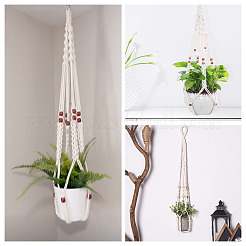 2 suspension pour plante en macramé fait main en polyester avec perles de bois&nbsp;AJEW-HS0001-46