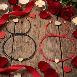 Bracelet à perles tressées en acier inoxydable 304 avec 2 perle en forme de cœur&nbsp;LR5598-1