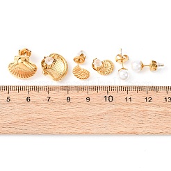 3 paire de boucles d'oreilles à tige en acier inoxydable 304 en forme de coquillage&nbsp;EJEW-K268-90G