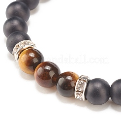 Geflochtenes Perlenarmband aus natürlichem Lavagestein und Tigerauge&nbsp;BJEW-TA00115-02