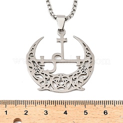 Collane con catena a maglie quadrate con ciondolo a mezzaluna cava in acciaio inossidabile 201&nbsp;NJEW-M086-02P