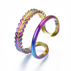 Bague de manchette enveloppée de feuilles en acier inoxydable 304&nbsp;RJEW-N038-058
