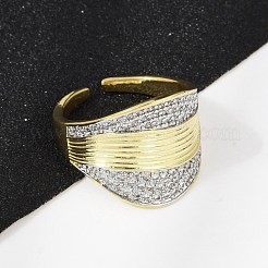 Anello a polsino aperto da donna in ottone con micro pavé di zirconi cubici&nbsp;RJEW-F177-03GP-02