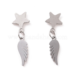 Orecchini pendenti a forma di ala con stella in acciaio inossidabile 304 per donna&nbsp;EJEW-G328-12