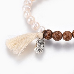 Braccialetti stretch con nappa in filo di cotone&nbsp;BJEW-JB04110