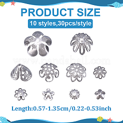 300 pièce 10 styles de capuchons de perles fantaisie en acier inoxydable 304 anti-ternissement&nbsp;STAS-ME0001-66