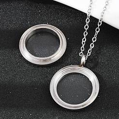 Collier pendentif médaillon rond plat visible en acier inoxydable 304 pour cendres d'animaux de compagnie&nbsp;LS-NJEW-S455-08P