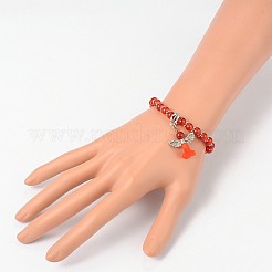 Trendige Acryl-Charm-Armbänder aus natürlichem Karneol (gefärbt und erhitzt).&nbsp;BJEW-JB01792-01