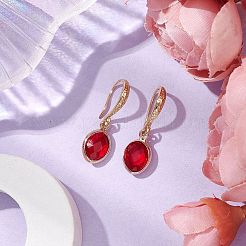 Orecchino pendente da donna ovale in ottone con pendenti in vetro&nbsp;EJEW-JE05938