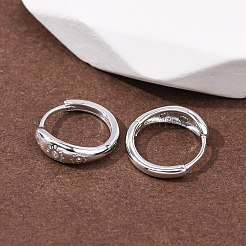 Orecchini a cerchio in argento sterling con micro pavé di zirconi cubici trasparenti&nbsp;EJEW-K317-02P