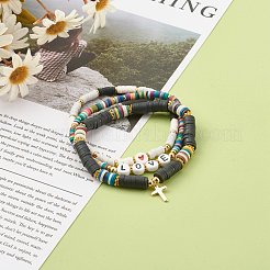 Ensembles de bracelets extensibles de perles heishi en argile polymère pour la saint valentin&nbsp;BJEW-JB06298-02