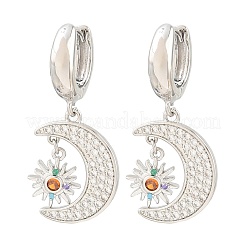 Boucles d'oreilles créoles pendantes en laiton serties de micro-pavés de zirconiums cubiques&nbsp;KK-CBA8324-05A-P