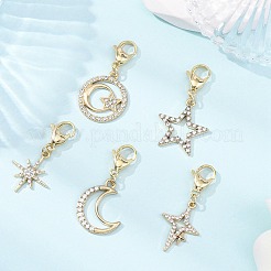 5 pendentif décoratif en alliage de strass en forme d'étoile et de lune&nbsp;HJEW-JM04371