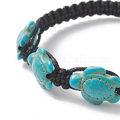 Synthetisches türkisfarbenes (gefärbtes) geflochtenes Schildkrötenperlenarmband für Frauen&nbsp;BJEW-TA00225-01