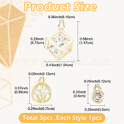 3 Stück 3 Stile Messing Micro Pave klare Zirkonia Charms Anhänger&nbsp;ZIRC-YW0001-35