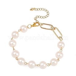 Pulseras de eslabones con cuentas redondas de perlas de vidrio para mujer&nbsp;BJEW-JB12051-03