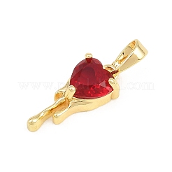 Pendentifs en laiton sertis de micro-pavés de zirconiums cubiques rouges pour la Saint-Valentin&nbsp;KK-E798-10B-G