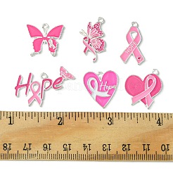 Pendenti in smalto in lega a tema nastro rosa di consapevolezza del cancro al seno da 12 pz 6 stili&nbsp;ENAM-FS0001-68